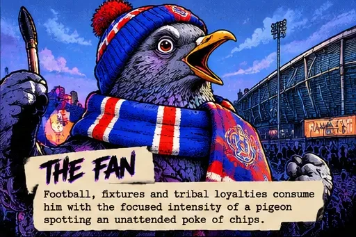 Illustration of The Fan with a Glasgow backdrop and character description