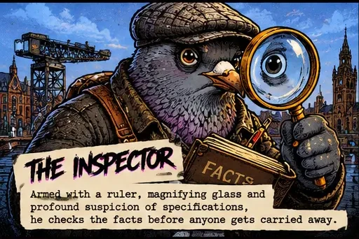 Illustration of The Inspector with a Glasgow backdrop and character description
